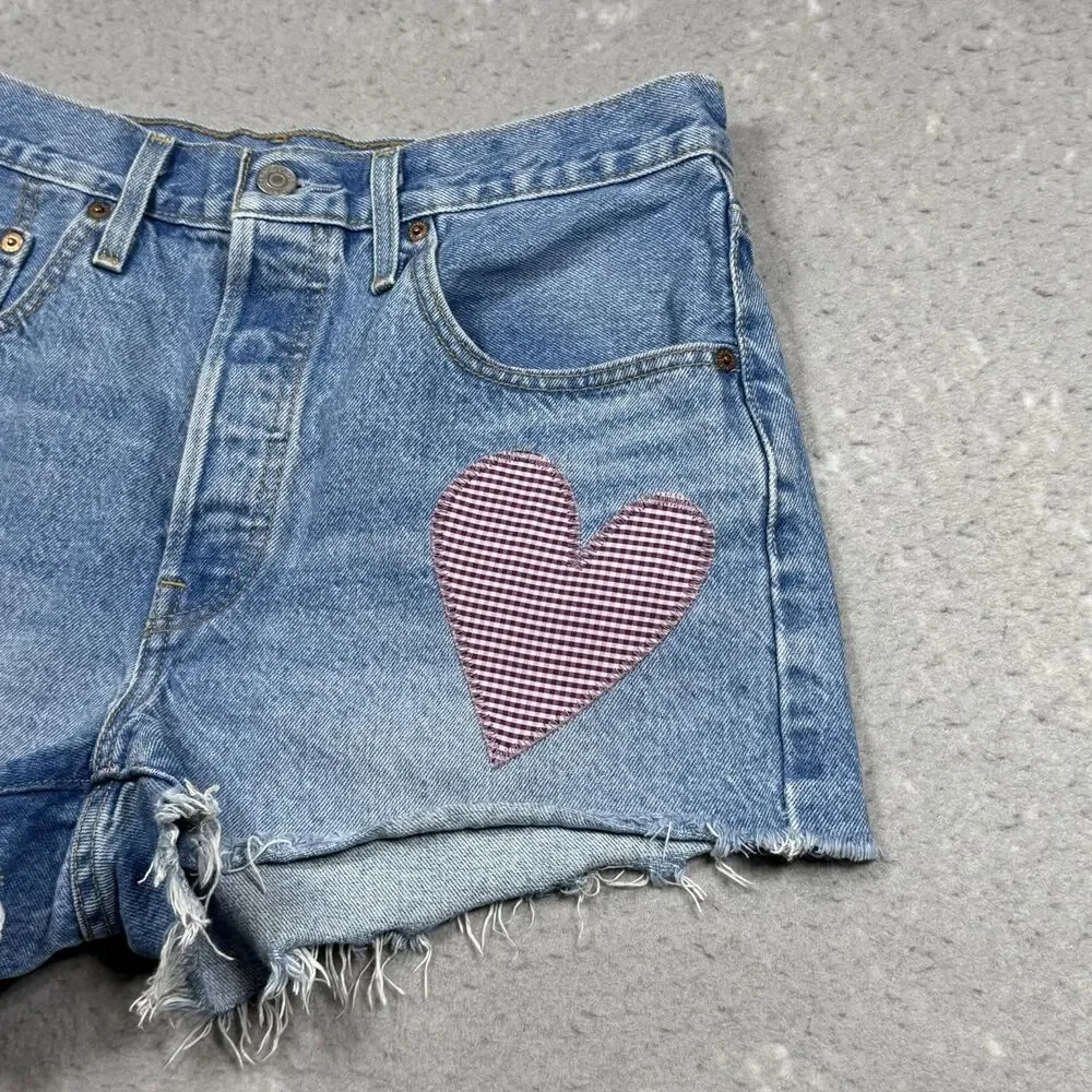 Levi's 150 Anniversary Jean Shorts Women’s 30 Blue 501 Original Fit Patched